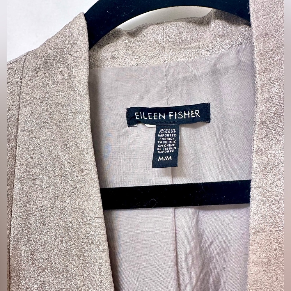Eileen Fisher Open Front Textured Blazer Jacket Neutral Taupe Silk Blend Size M - Picture 2 of 9